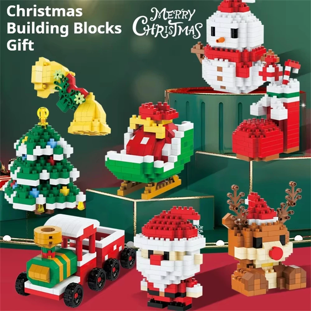 DIY Christmas Building Block Snowman Elk Santa Claus Model Micro Brick Building Block Xmas Tree Decoration Children Kit Toy Gift