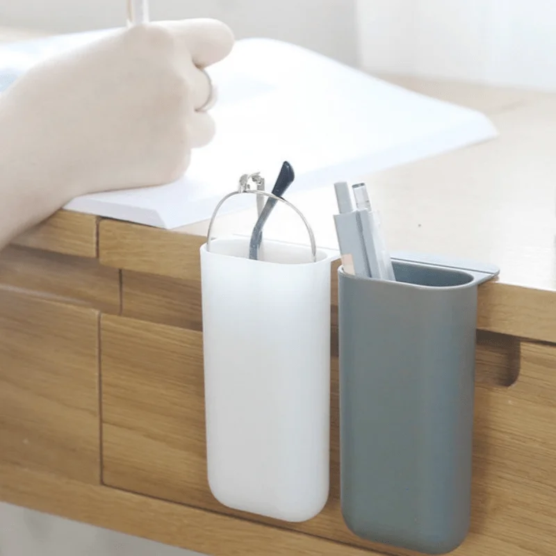 Multi Functional Desktop Display Pocket Pen Holder, Office Desk Stationery Pen Box, Adhesive Small Item Storage Tube image 2