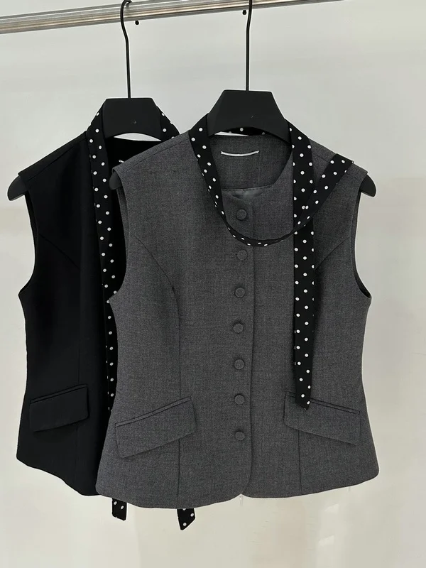 

Модный шерстяной жилет женский с круглым вырезом на одной пуговице, в клетку, с шарфом, летняя новинка, элегантный стиль, бренд Tagkita