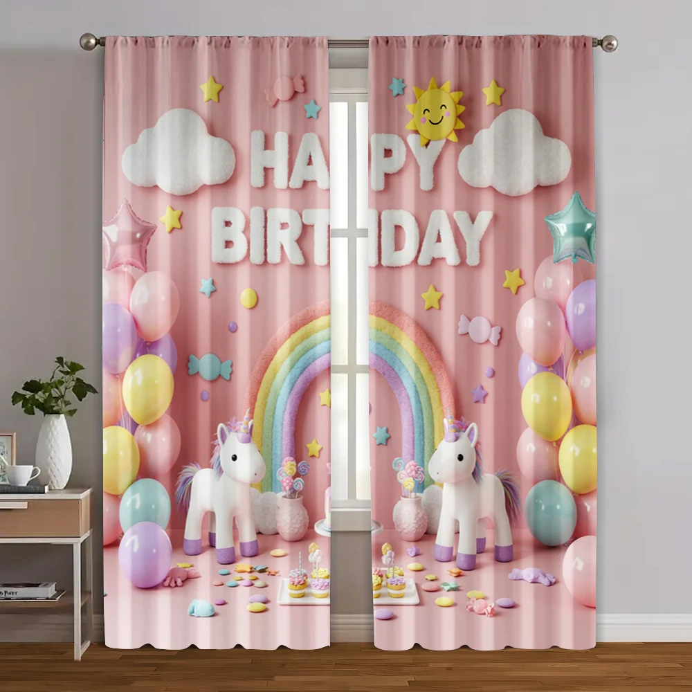 

2pc, Curtain Rainbow and Unicorn Fabric,Without Electricity Versatile Suitable for translucent polyester curtains Decorations