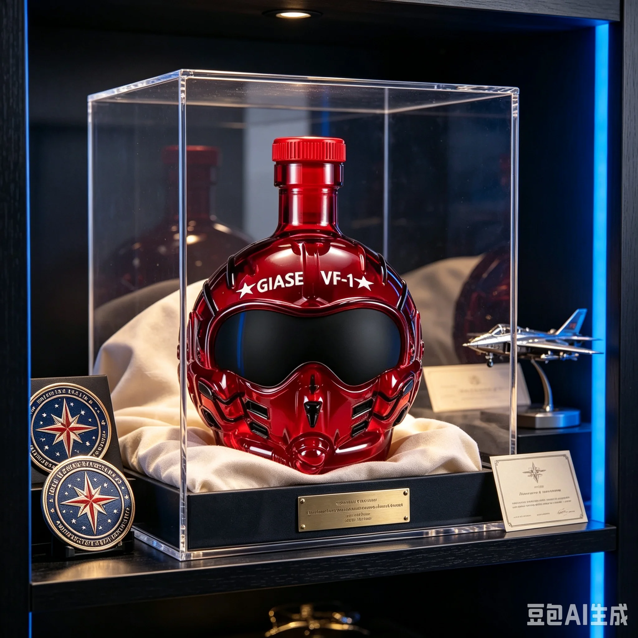 Top Gun Fighter Pilot Helmet Whiskey Decanter Red Glass Liquor Bottle Creative Bar Decor Collectible Gift