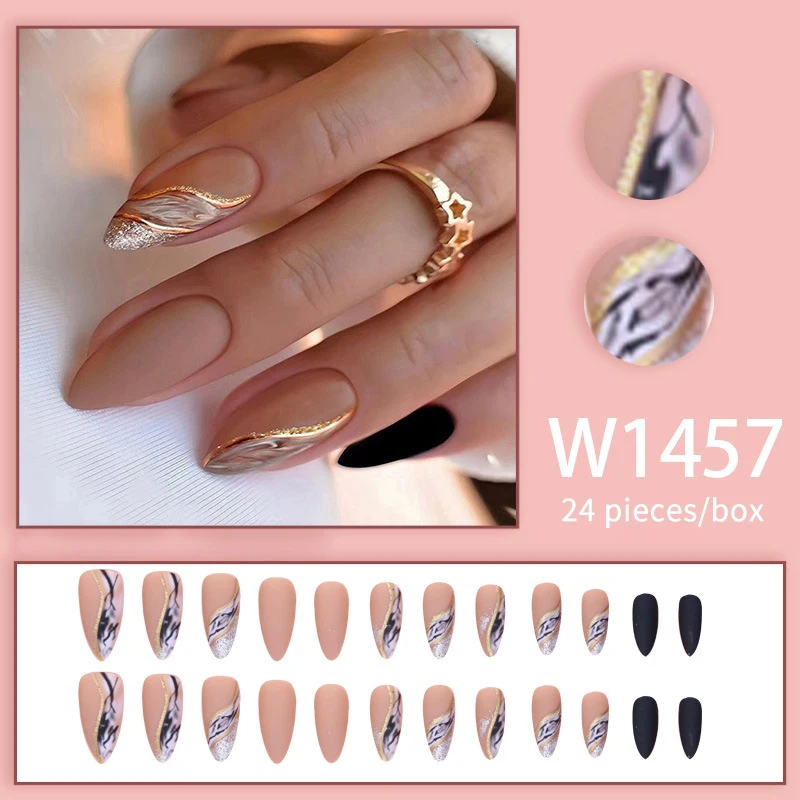 24Pcs Fashion French Style Colored Press On Nails Gel Reusable The Spice Girls Nail Tips Fast Wearable Full Finished False Nails