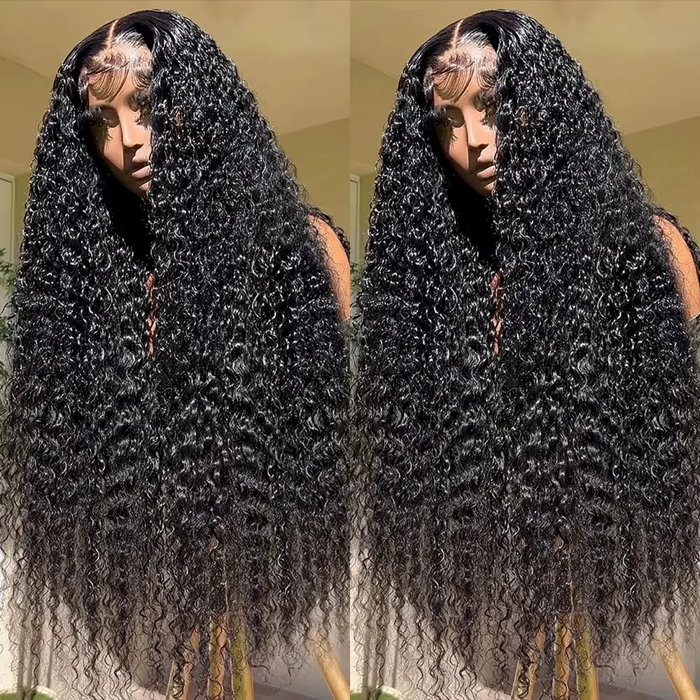 13x6 Hd Transparent Deep Wave Lace Front Wig Human Hair 250 Density Loose Curly 40 44 Inch Pre Plucked Brazilian Hair For Women