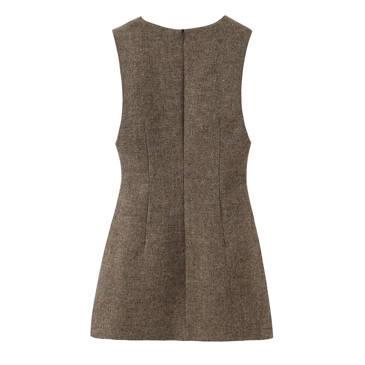 Nuevo vestido elegante de otoño con escote en V profundo y Tweed grueso sin mangas para mujer, Vestidos cortos ajustados de cintura baja acampanados, Vestidos sin mangas, bata de fiesta