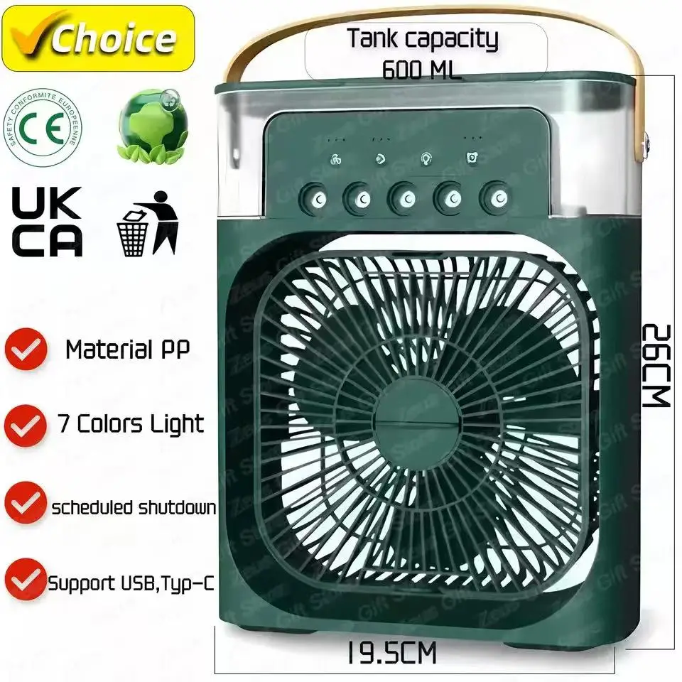 Air cooler, home use three in one air humidifier USB electric fan portable fan, air conditioning, night LED light, mist, enterta