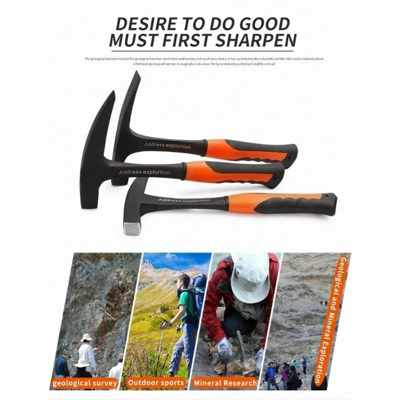 Multifunctional Hand Tools Rock Pick Geological Hammer Mine Exploration and Survey Pointed High Carbon Steel Pointed Tip view 4