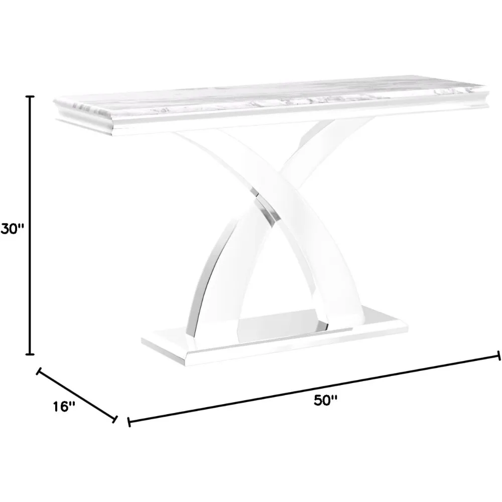 طاولة كونسول مستطيلة مقاس 50 بوصة مخططة باللون الرمادي مع قاعدة X مرآة لمدخل غرفة المعيشة