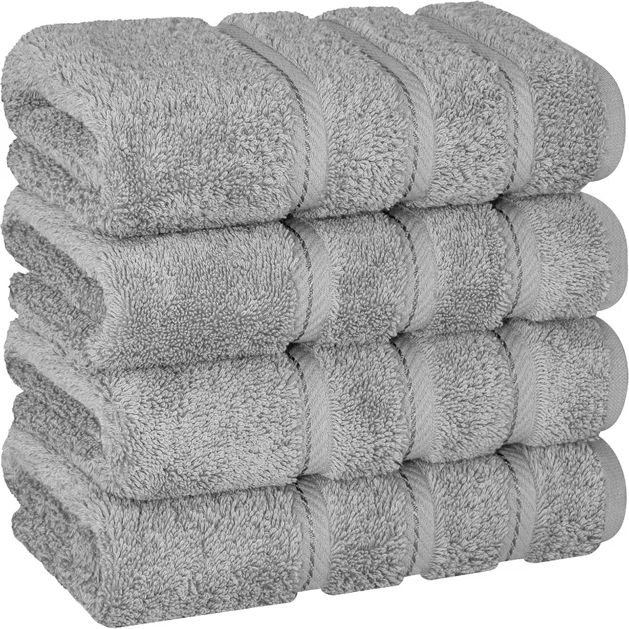 

Luxury 600 GSM 100 Cotton Turkish Hand Towels Set of 4 for Bathroom and Kitchen Use Soft Absorbent Light Grey Face Towels Ideal