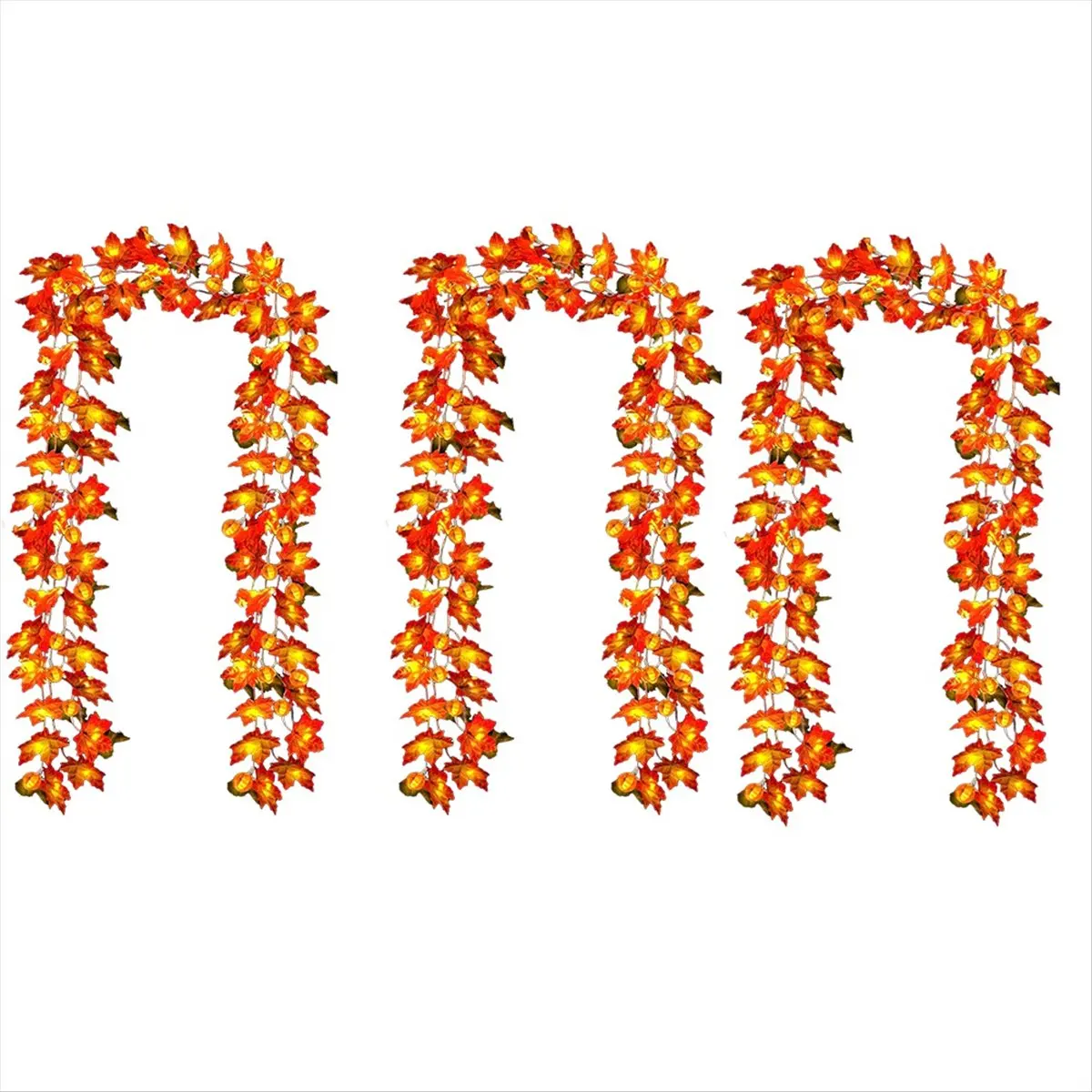 NEW Fall Garland with Pumpkin Lights Halloween Fall Decorations for Home,3D Pumpkin Fall Lights Leafed Battery Operated