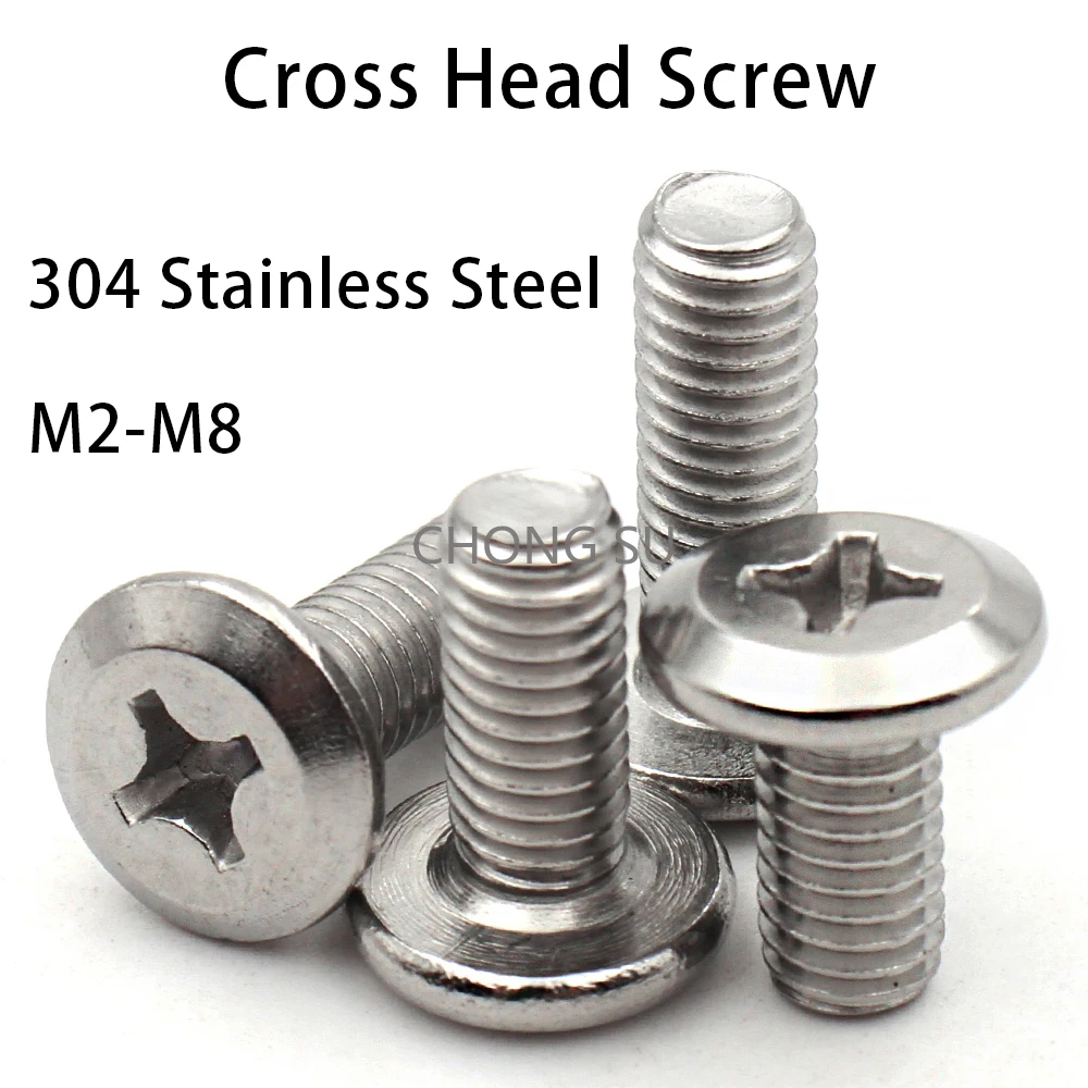 

2-20Pcs M2 M2.5 M3 M4 M5 M6 M8 M10 CM 304 Stainless Steel Cross Phillips Recessed Large Flat Head Screw Bolt Furniture Rivet