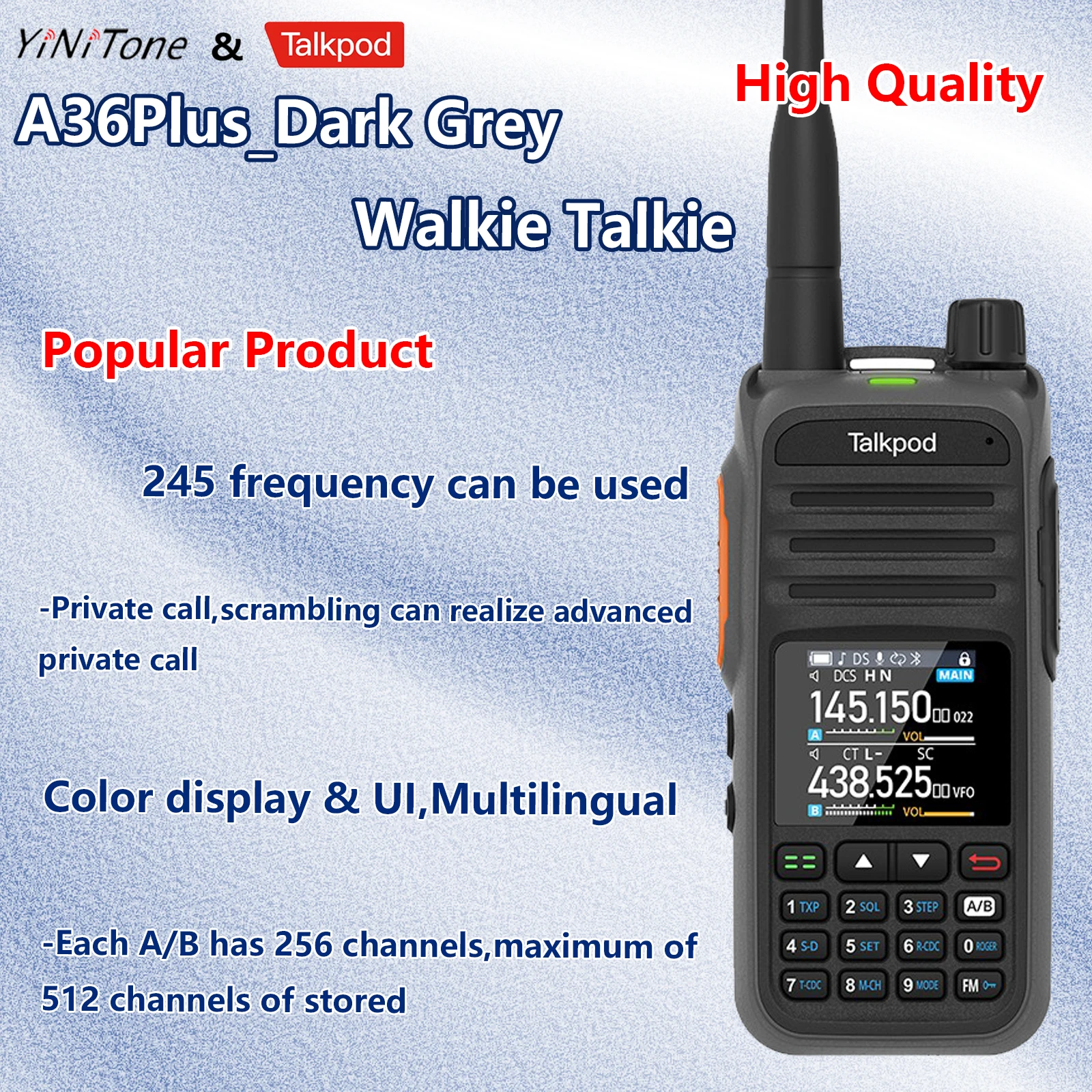 

Waterproof UHF/VHF/AM/FM Band A36plus Portable Two Way Radio Multi-Function with Color Display Type-C Transceivers Dark grey