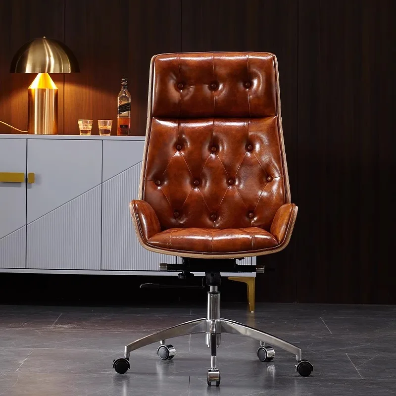 Comfortable first-layer cowhide office chair study high-end high back