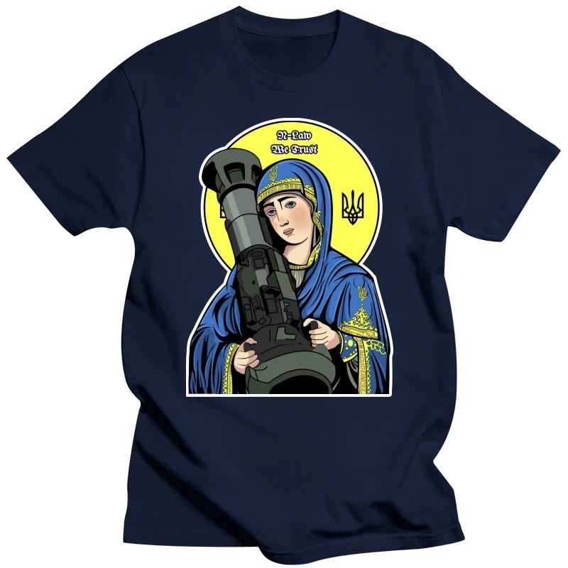 Saint Javelin Blessed Virgin Mary Ukraine Flag T-Shirt Short Sleeve Casual Cotton O-Neck Shirts Size S-3XL