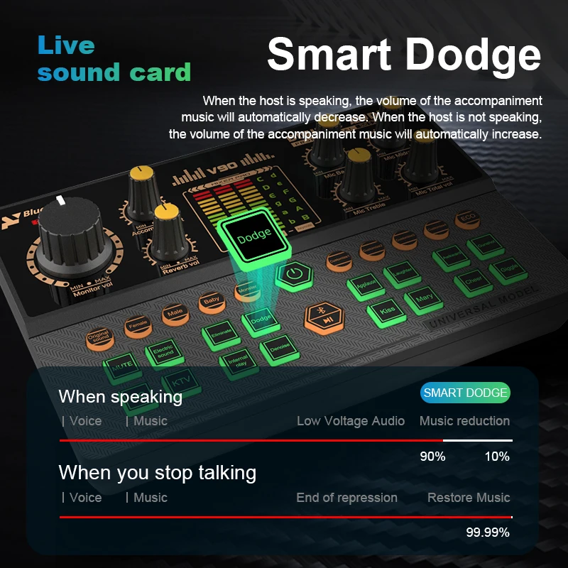 خلاط صوت الألعاب، خلاط البث مع واجهة الصوت BT Sound Board Voice Changer Sound Card، للبث المباشر لهاتف الكمبيوتر #3