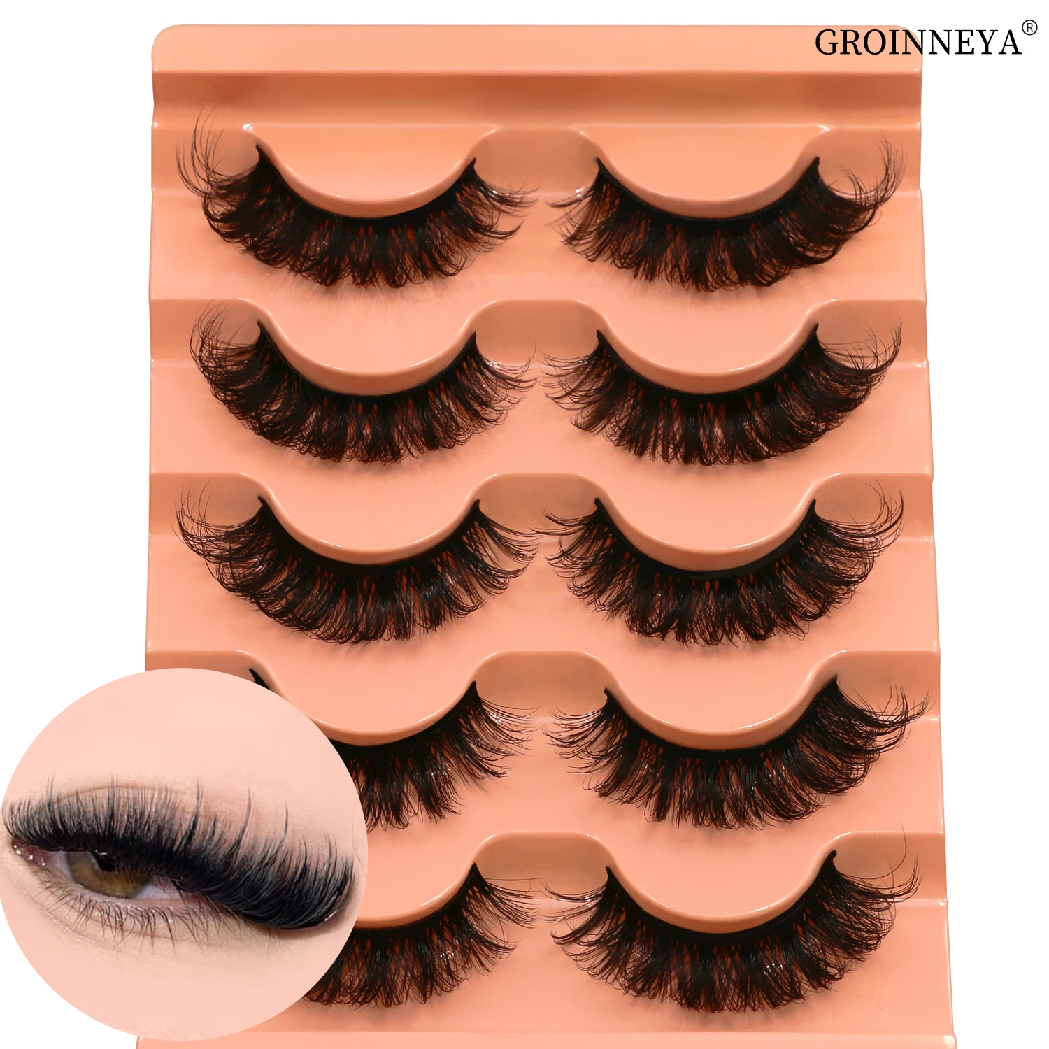 Lasvirey Fluffy Eyelashes Thick Cat Eye Lashes Soft 8D Volume Russian Strip Fake Lashes Dramatic Faux Mink Lashes Extension