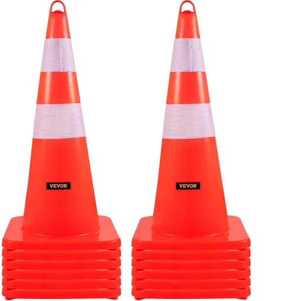 

12' PVC Orange Traffic Cones with Reflective Collars & Weighted Base for Road Safety
