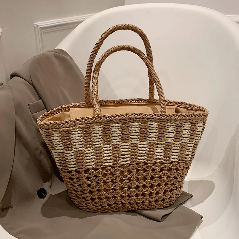 Summer Straw Bag For Women Woven Handmade Handbag Large Capacity Lady Tote Vacation Beach Bag Shoulder Shopping bag Rattan bags