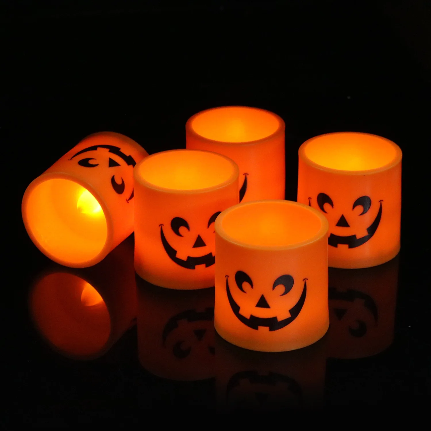 6Pcs Creepy Face Decal Halloween Flameless LED Candles Votive Realistic Tealight Candles for Halloween Home Decoration Kids Gift