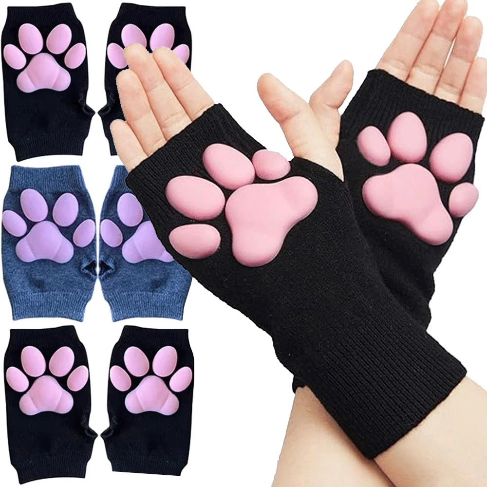 

3D Silicone Cat Paw Gloves Socks Stockings Cute Kitten Fingerless Mittens Pawpads Gloves Women Girls Christmas Halloween Cosplay