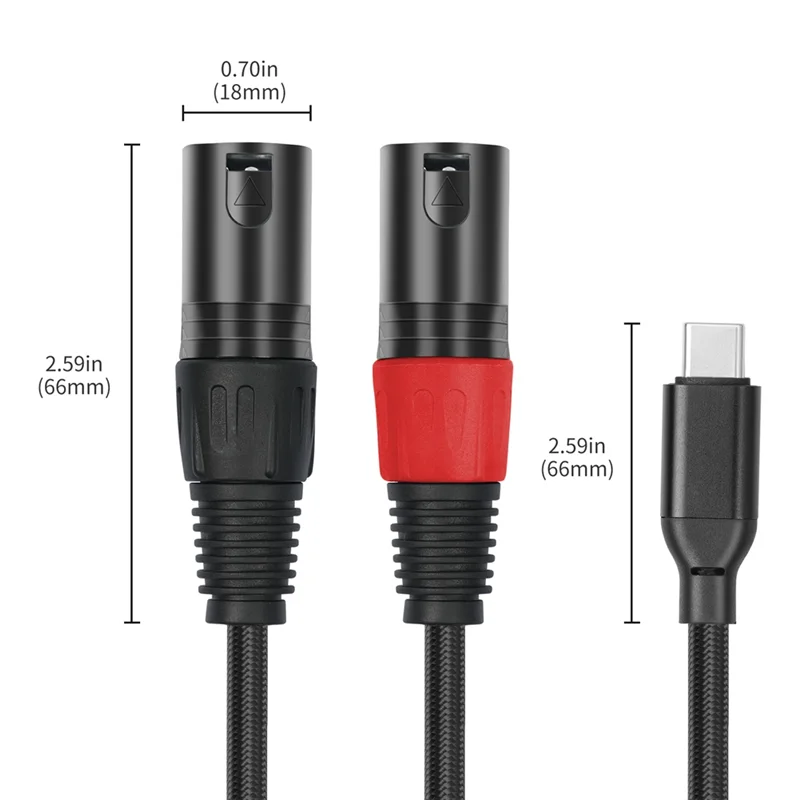 Bochara Type C Input To Dual XLR Male Output OFC Audio Cable For Speakers Amplifier Mixer