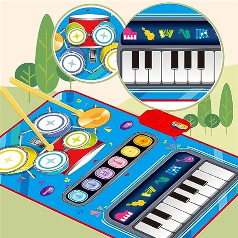 B78B-Manta musicale elettronica multifunzionale 2 in 1 per bambini per coltivare l'interesse musicale