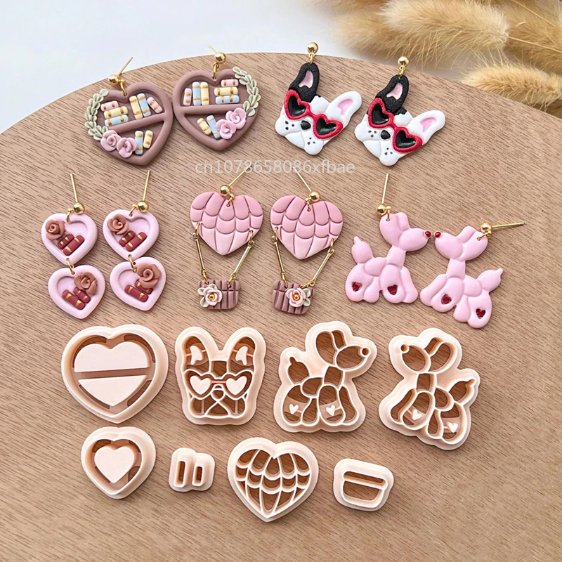 Valentine's Day Heart Bookcake Polymer Clay Cutters Cute Love Dog Ballon DIY Earring Embossing Cutter Pottery Clay Making Tools