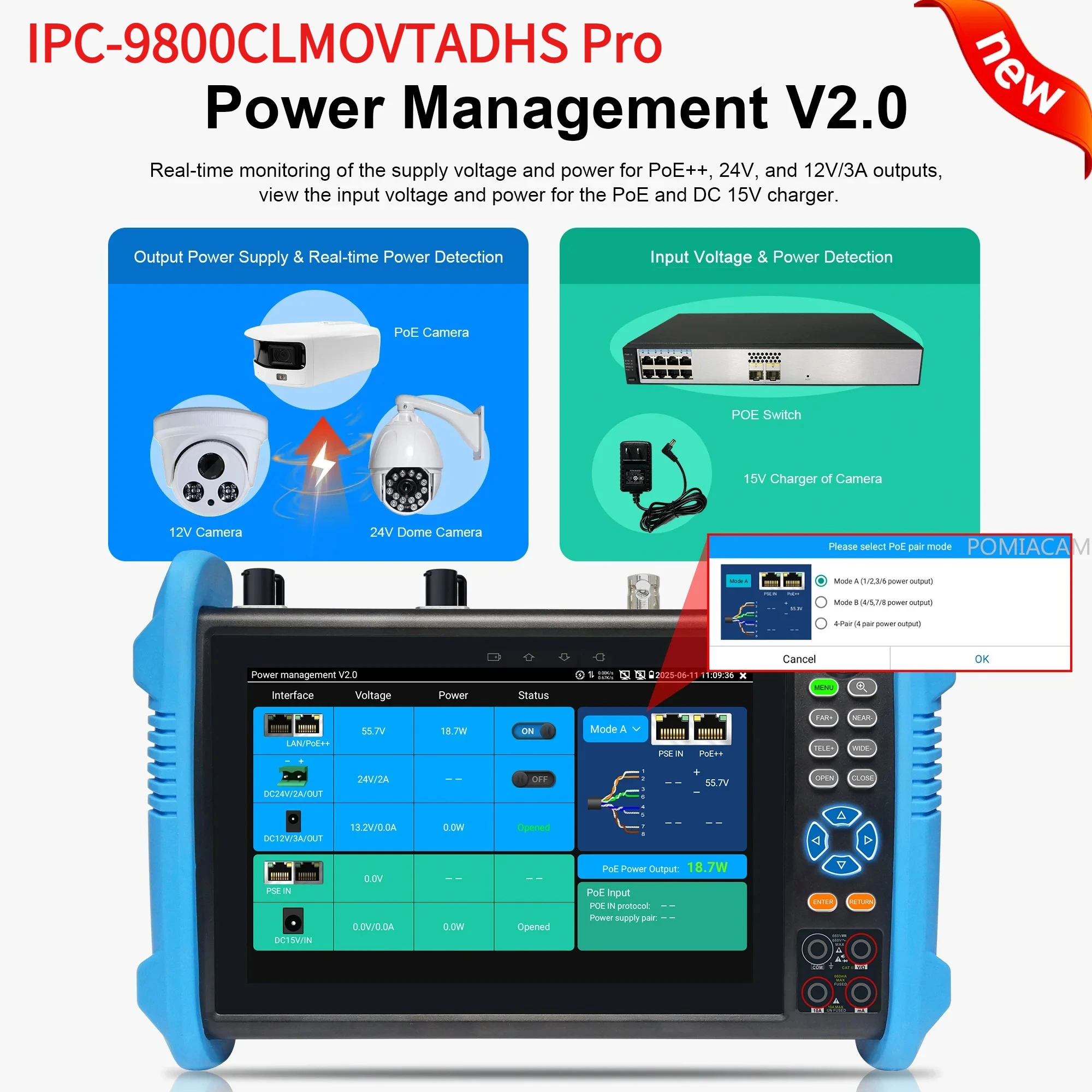 8K Upgraded IPC-9800CLMOVTADHS Pro CCTV IPC Tester 8MP H.265 AHD CVI TVI SDI Camera Tester Wifi PTZ Cable Tester HDMI PoE