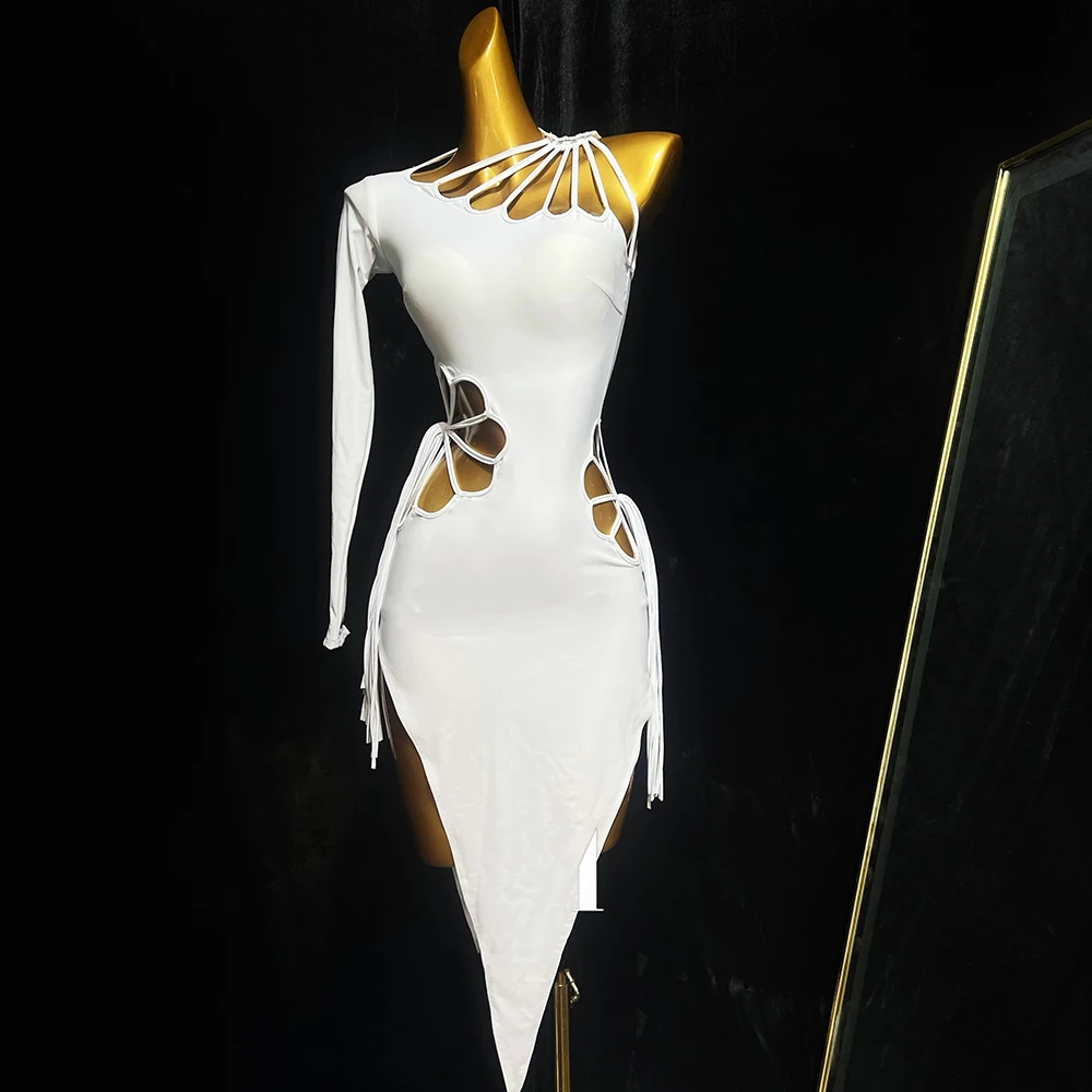 Dança latina adulto crianças vestido ab pedra high-end personalizado branco oco vestido precisamente tango roupas femininas