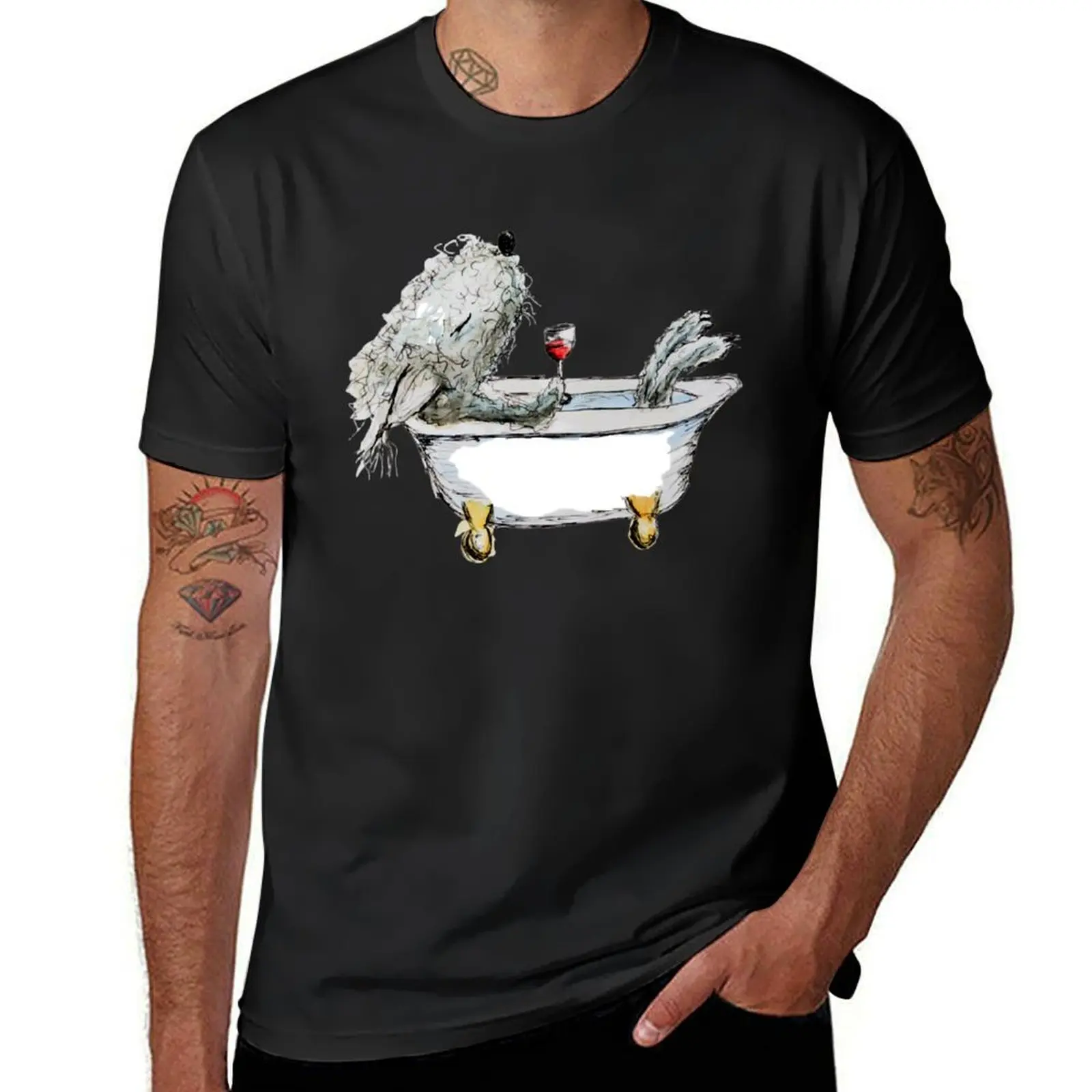 Bedlington Terrier Dog in a Bathtub T-Shirt oversized tees cute clothes summer clothes t shirts for men