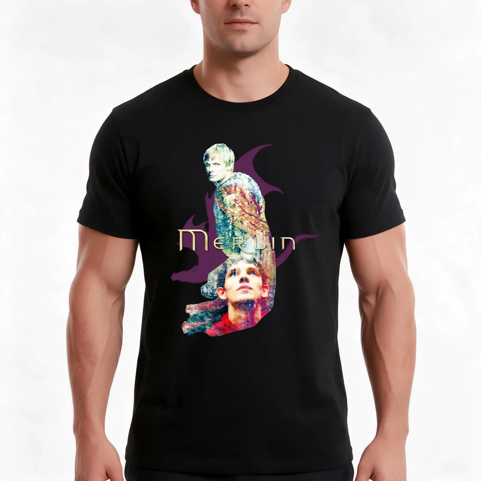 Merlin T-Shirt, Summer Casual Cotton Tee, Oversized Streetwear Tops, Vintage Graphic Print, Loose Fit Short Sleeve, 100% Cotton