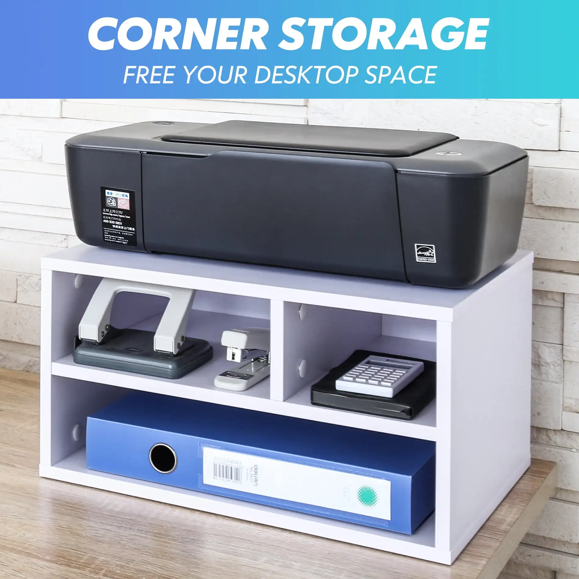 

FITUEYES Wood Printer Stands with Storage, Workspace Desk Paper Organizers, White