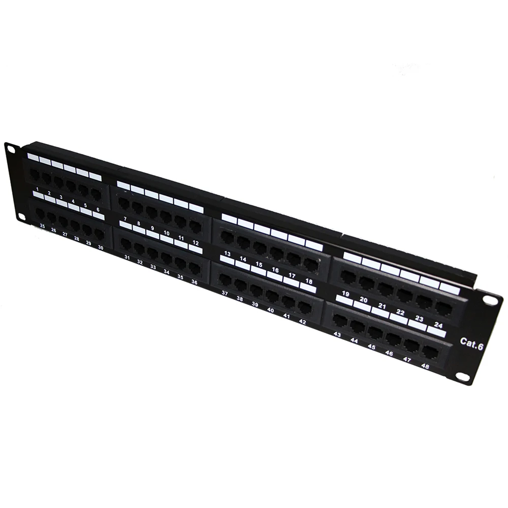 

48 Port Cat6/Cat5e Patch Panel UTP Unshielded Black | 2U 19" Rack Mount | Data Center & Server Room Structured Cabling RJ45 Port