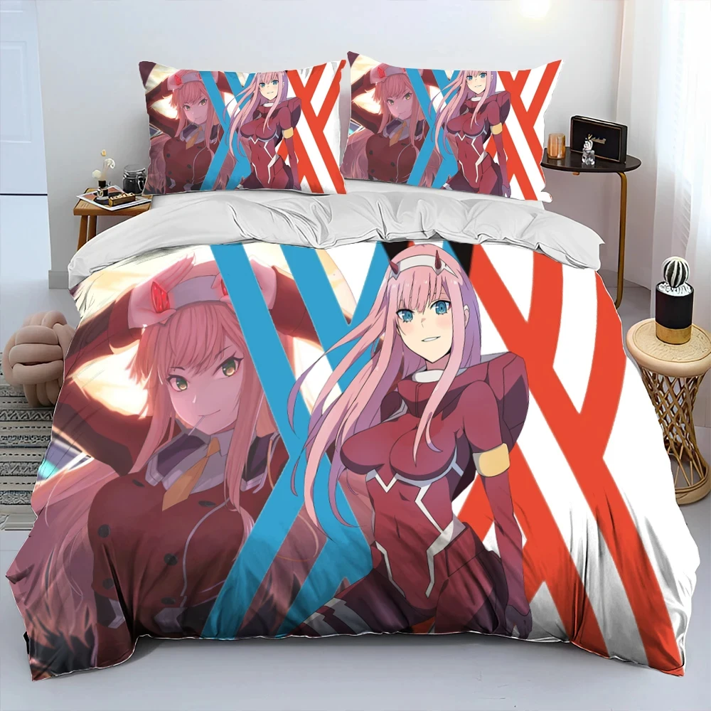 Imagem -02 - Querida na Franxx Anime Conjunto de Cama Capa de Edredão Cama Grupo Quilt Cover Fronha Consolador Rei Queen Size Meninos Adulto Pcs