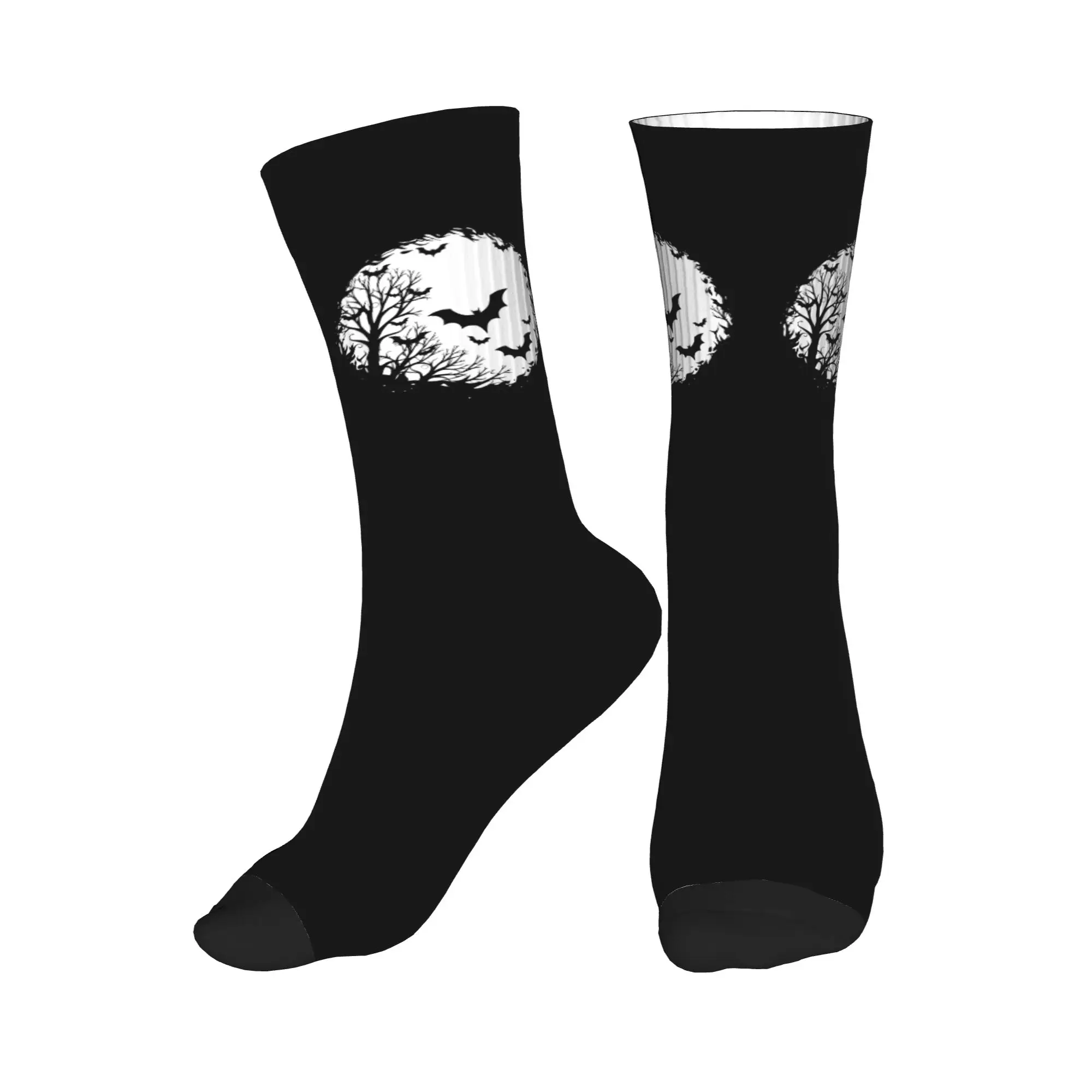 

Halloween Spooky Bat Moon Dress Socks for Men Women Warm Fashion Novelty Crew Socks