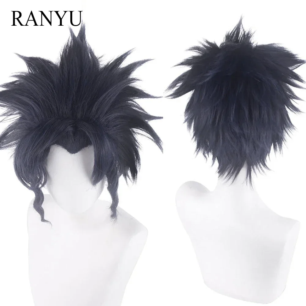 Perucas sintéticas masculinas curto ondulado encaracolado preto azul anime cosplay cabelo resistente ao calor peruca para festa diária