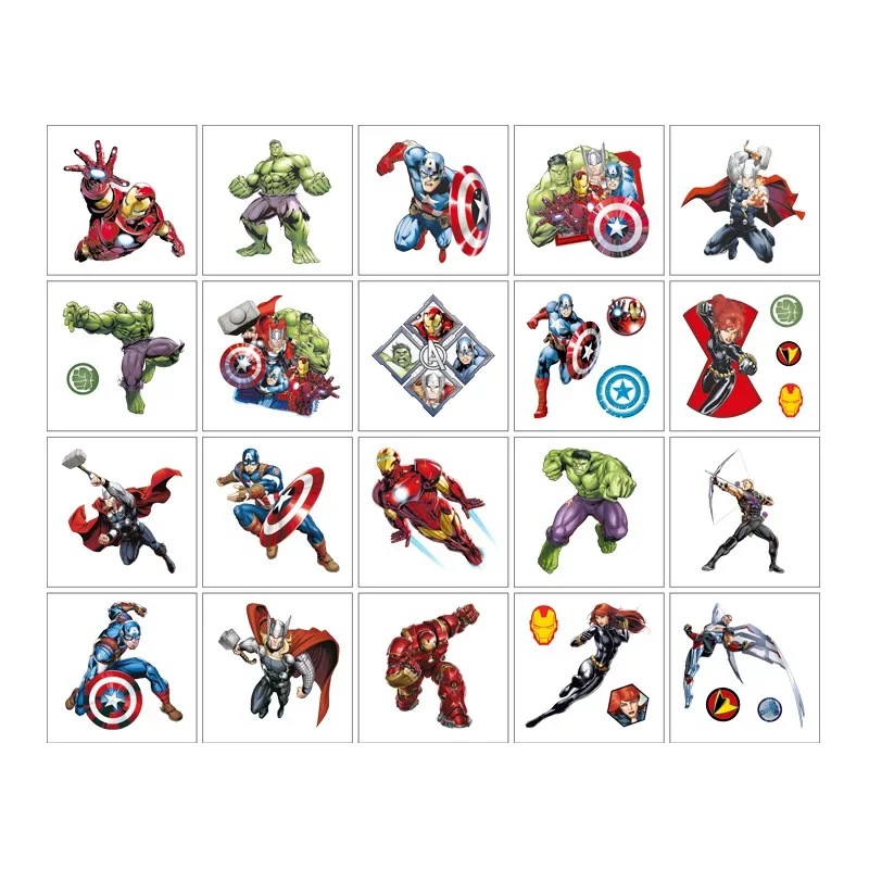 20 pezzi di cartone animato The Avengers adesivo tatuaggio temporaneo body art adesivi tatuaggio carino giocattoli per feste cosplay per regali di compleanno per bambini