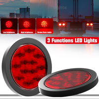 PSEQT 2pcs 4Inch Trailer LED Tail Lights with Flash Strobe Function Round 12V 24V Red Brake Light for Heavy Duty Truck Van Lorry