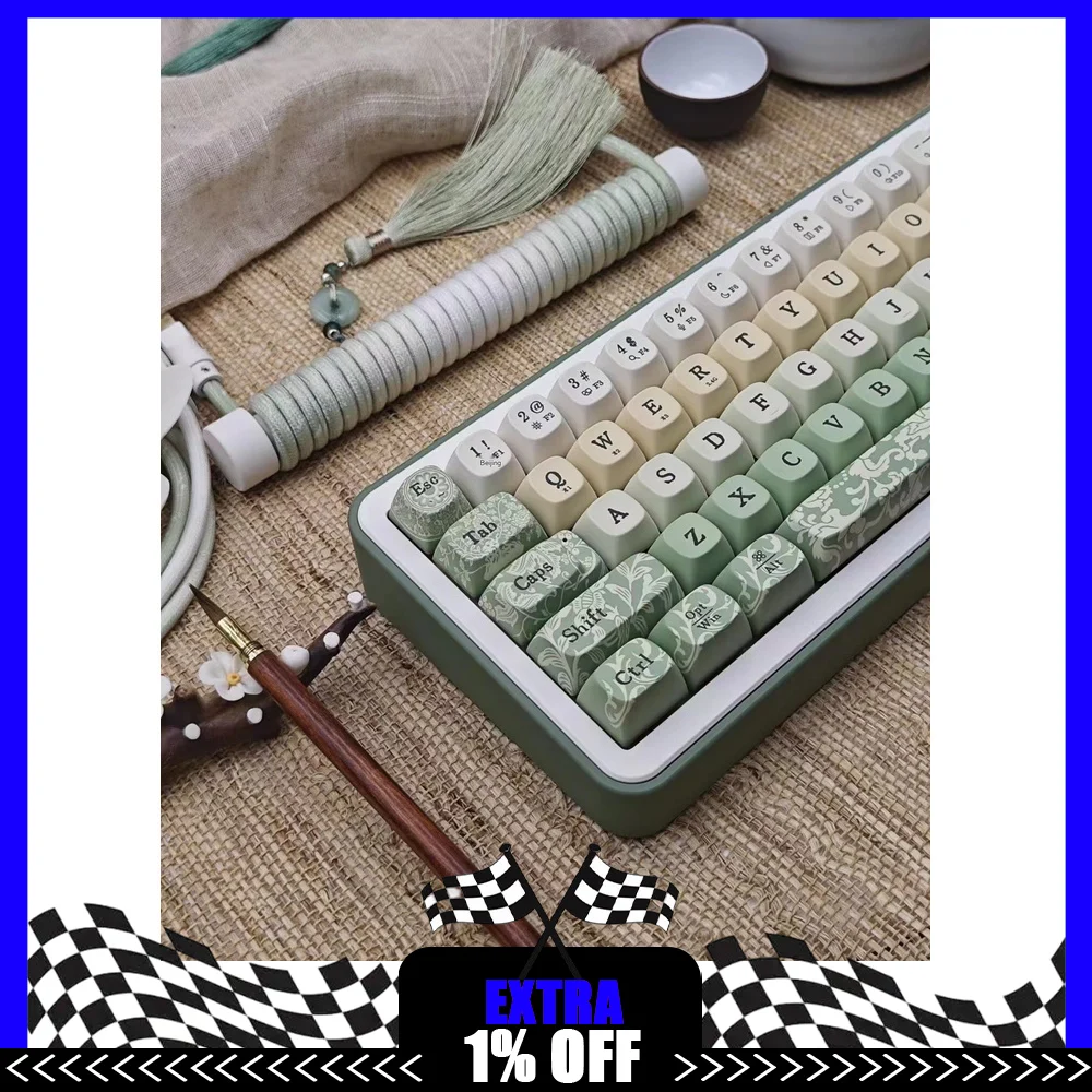 Tumbler Studio x Xiaoqiao Research Institute Jade Pot Theme Fluorescent Custom Mechanical Keyboard Aviator Cable Coiled Cord