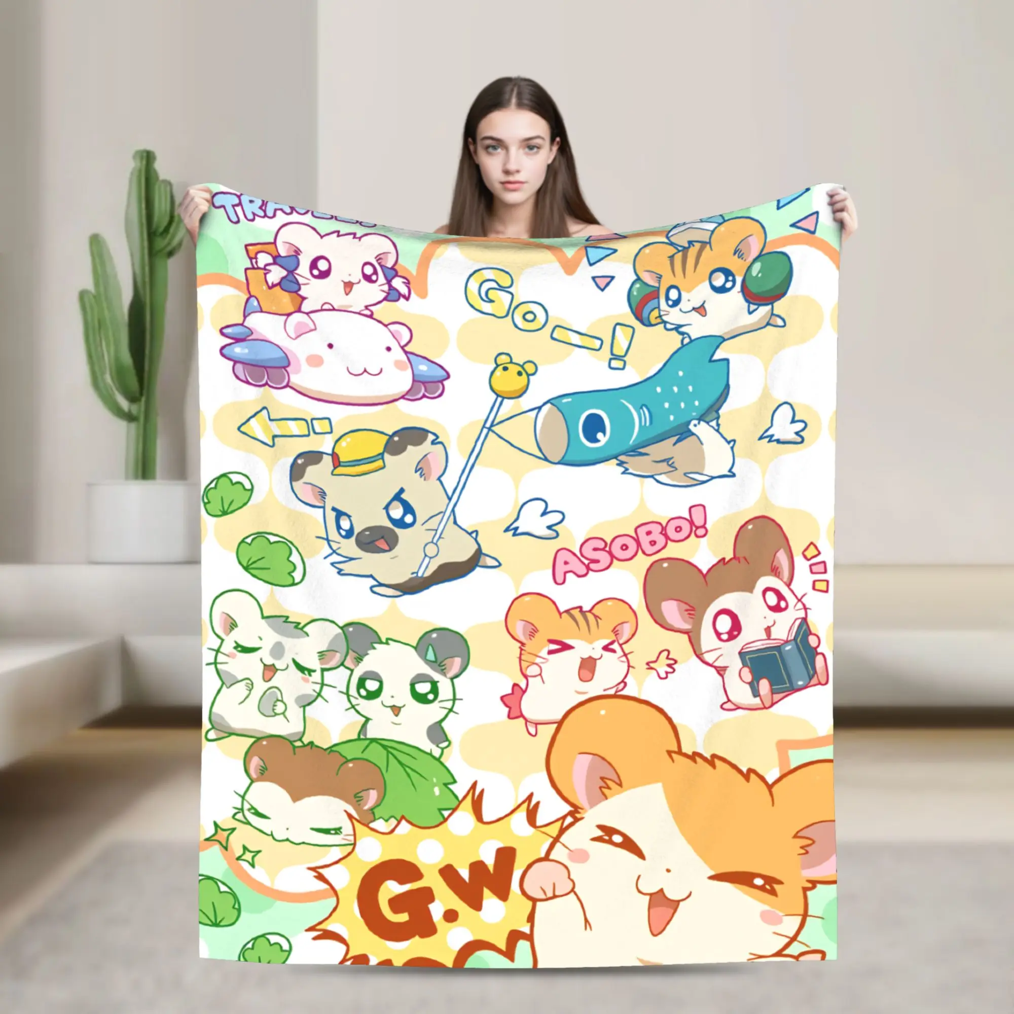 Adventure Story Hamtaro Blanket  Super Warm Novelty Plush Bedding Throws For Bedroom Airplane Travel Flannel Bedspread Bed Cover