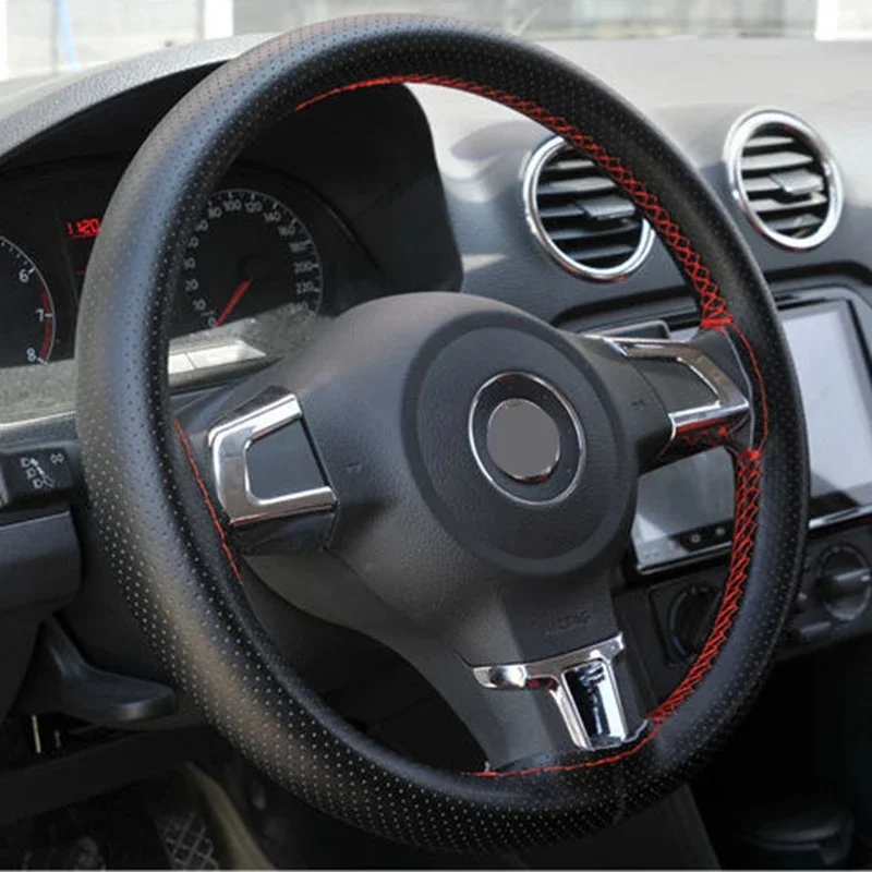 38cm Steering Wheel Covers soft Artificia Leather braid on the steering-wheel of Car With Needle and Thread Interior accessories