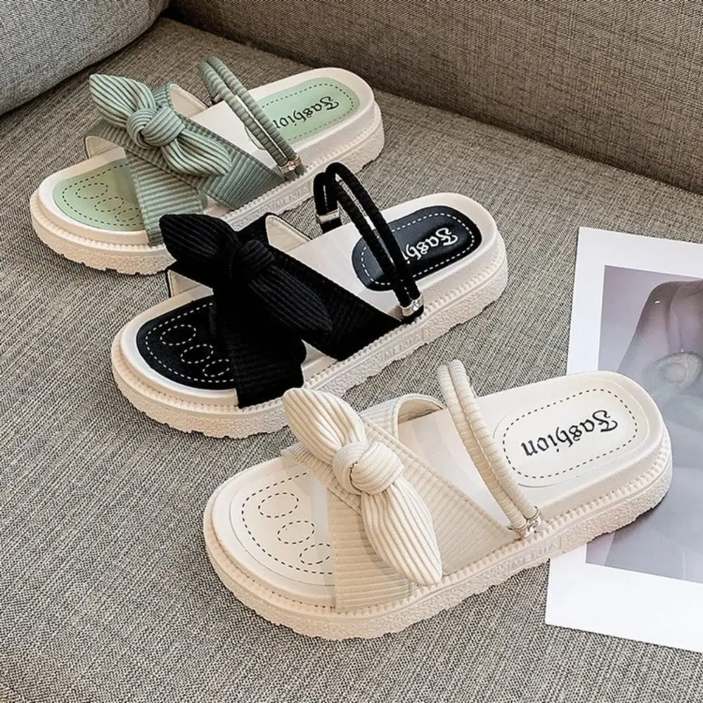 

Fashion 2 in 1 Thick Soled Sandals Summer Open Toe Bowknot Slippers Elegant Women Shoes Beach Slippers Girls