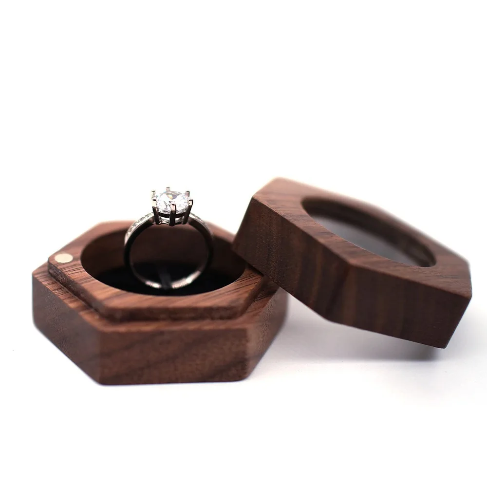 

Hexagonal Wooden Proposal Diamond Ring Jewelry Box Jewelry Storage Box Window Decoration Box Valentine's Day Gift Packaging Box