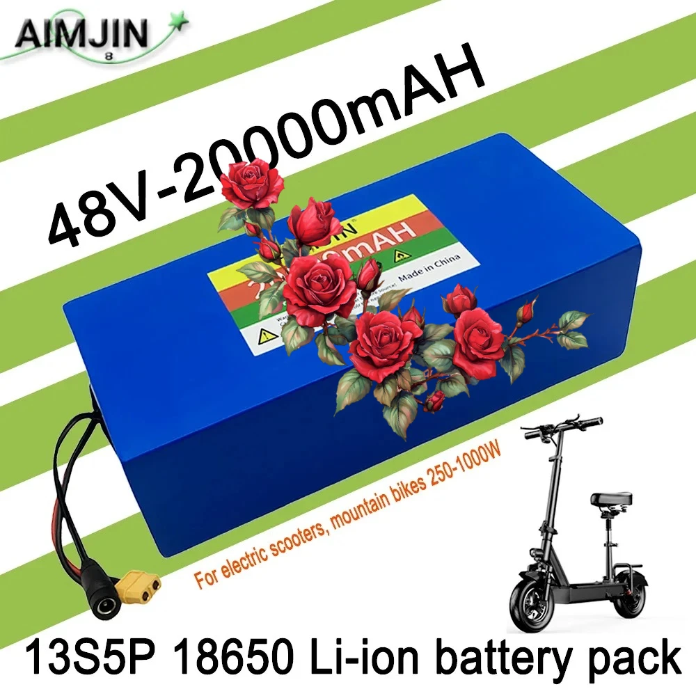 2026 NEW 13S5P 18650 48V 20AH Lithium Battery Pack 100Ah Suitable for electric scooters, mountain bikes 250-1000W+charger