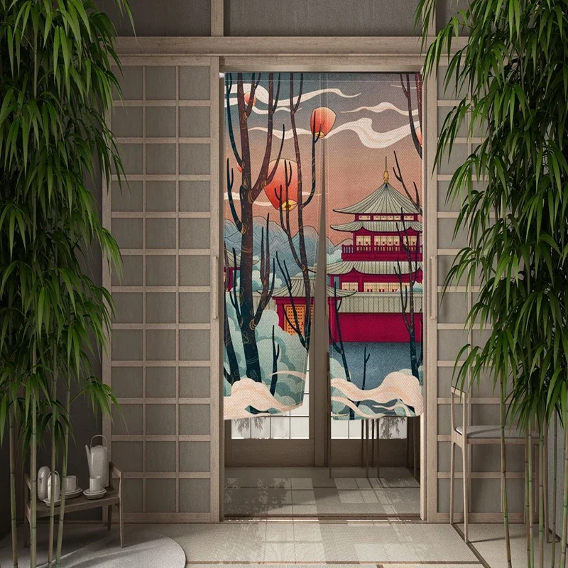 Japan Shrine Door Curtain Doorway Partition Curtains Red Fish Hang Noren Entrance Kitchen Bedroom Room Door Decor Half Curtain