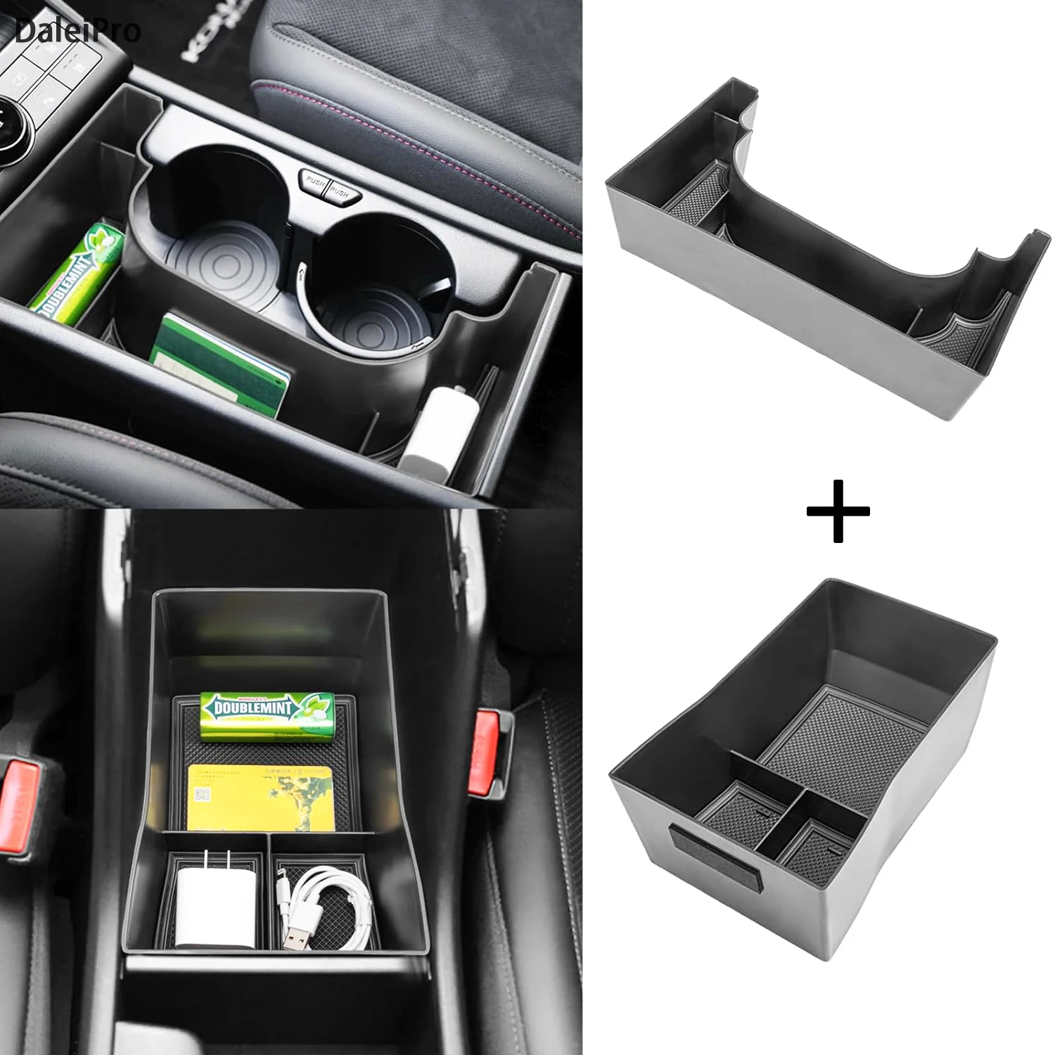 Für Kona Hybrid Phev SX2 2024 2025 Mittelkonsole Organizer Fach Armlehne Aufbewahrungsbox Geschichtete Aufbewahrungsbox Aufräumen Autozubehör – Detail 1