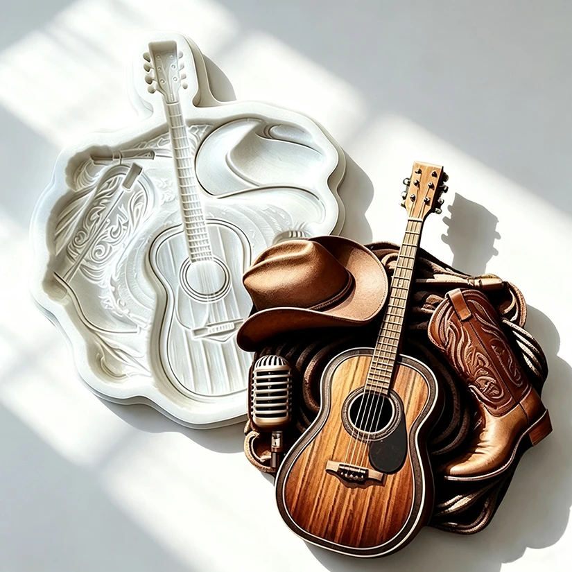 Country-Musik-Gitarre, Cowboy-Stiefel, Mikrofon, Silikonform für Zuckerguss, Schokolade, Cupcakes, Backen, Fondant, Kuchendekorationswerkzeuge