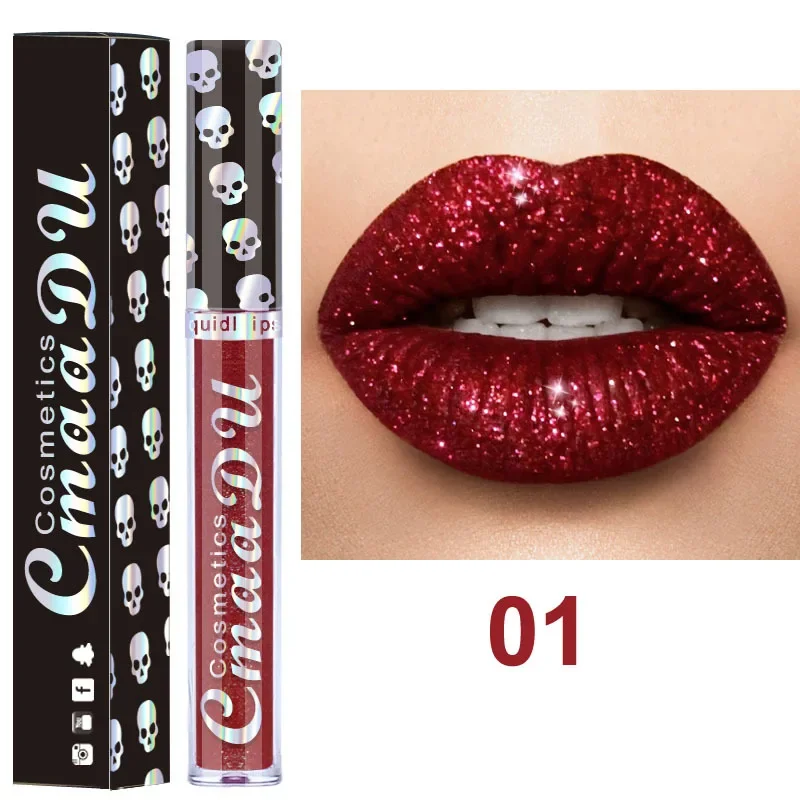 CmaaDu Laser Skull Diamond Shiny Metallic Velvet Glitter Rossetto Lip Gloss Trucco Lip stick Lipgloss Labbra Cura Cosmetico duraturo