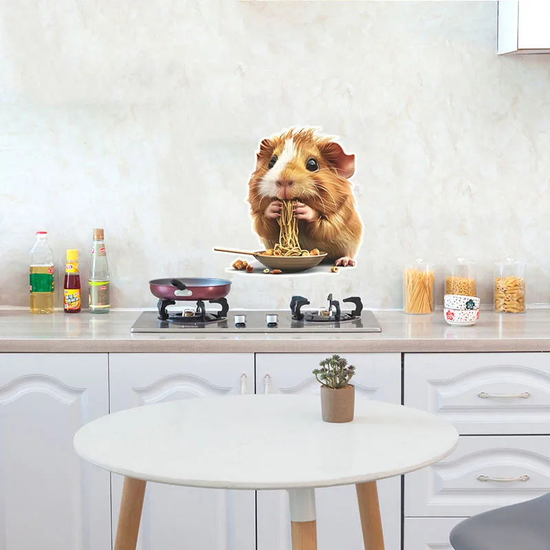 Cute cartoon hamster eating noodles vinyl wall stickers-detachable, perfect for kitchen and dining room decoration  CM03