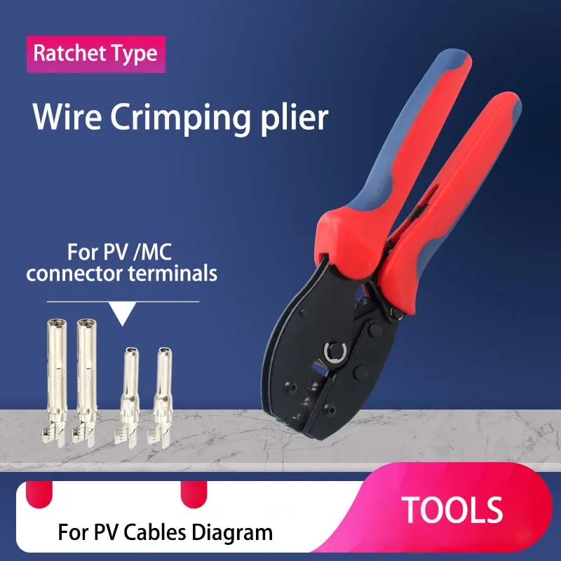 

Wire Crimpping Plier Ratchet Type AWG 10 12 14 / 2.5mm2 4mm2 6mm2 Plier Tool for PV Cables Connection Wire Crimpper