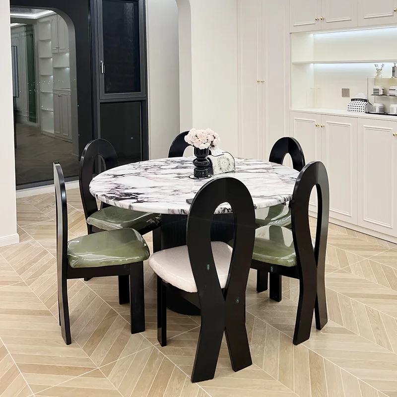 طاولة طعام رخامية بحزام الرياح الكريمي وطاولة طعام وطاولة طعام بلاطة صخرية متقدمة بيضاوية الشكل وشقة صغيرة لتناول الطعام المنزلية #3